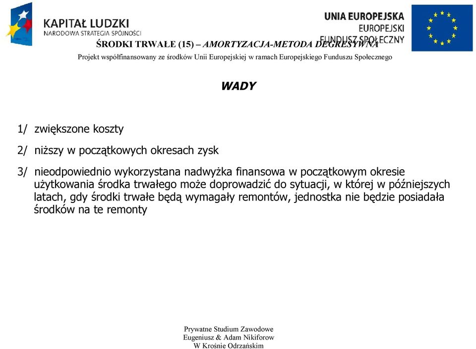 okresie użytkowania środka trwałego może doprowadzić do sytuacji, w której w późniejszych