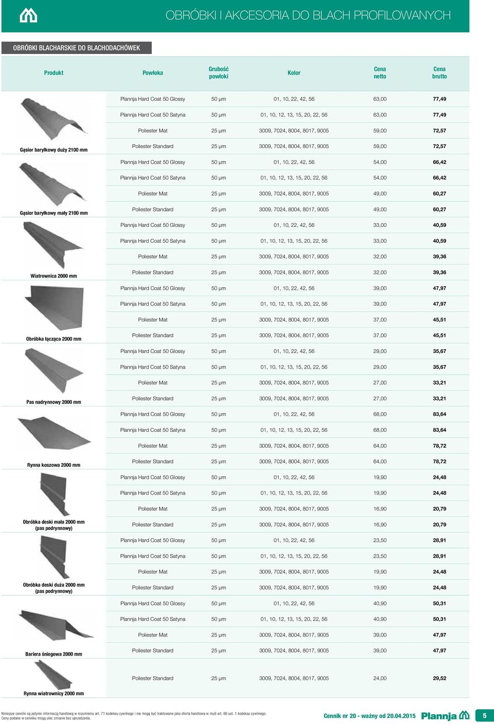 Hard Coat 50 Glossy 50 µm 01, 10, 22, 42, 56 54,00 66,42 Plannja Hard Coat 50 Satyna 50 µm 01, 10, 12, 13, 15, 20, 22, 56 54,00 66,42 Poliester Mat 25 µm 3009, 7024, 8004, 8017, 9005 49,00 60,27