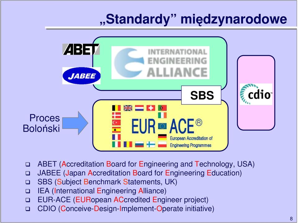 (Subject Benchmark Statements, UK) IEA (International Engineering Alliance) EUR-ACE