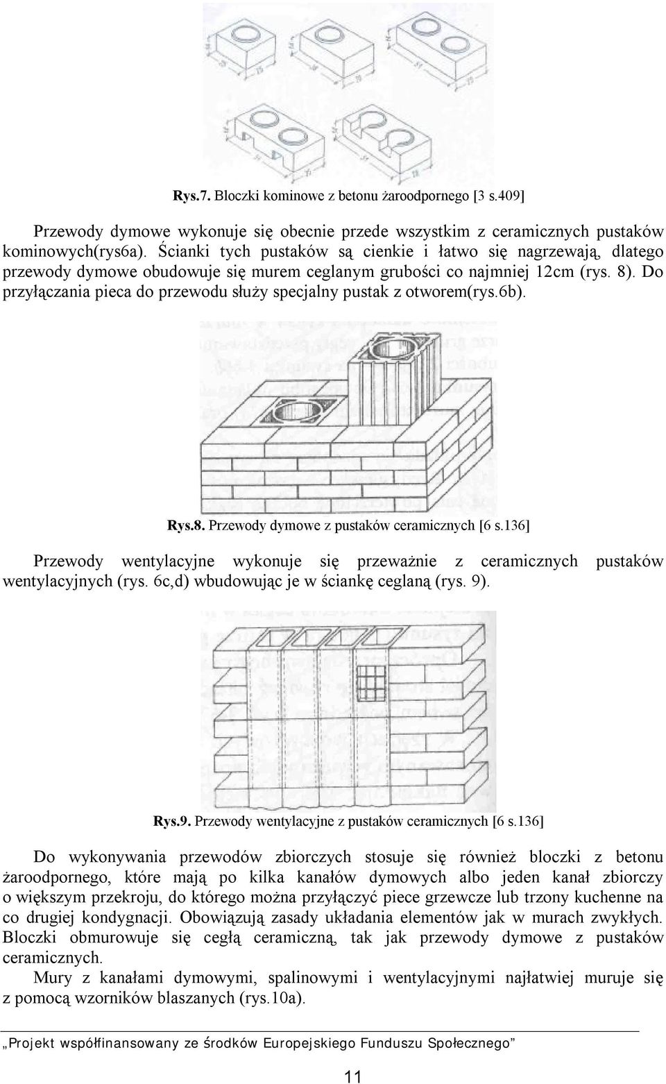 Do przyłączania pieca do przewodu służy specjalny pustak z otworem(rys.6b). Rys.8. Przewody dymowe z pustaków ceramicznych [6 s.