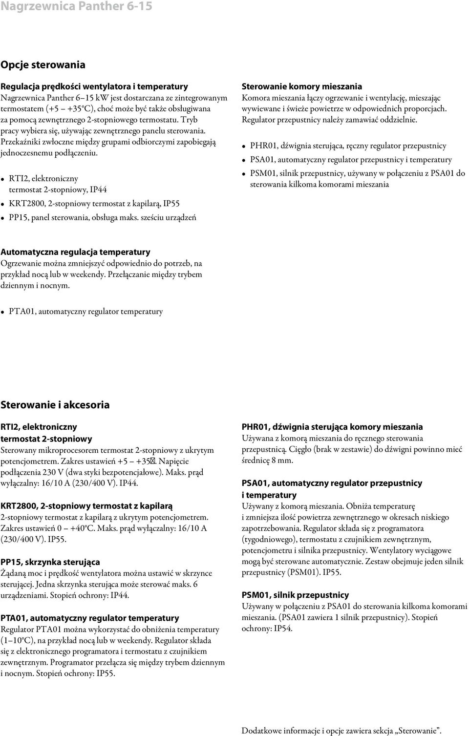 RTI2, elektroniczny termostat 2-stopniowy, IP44 KRT2800, 2-stopniowy termostat z kapilarą, IP55, panel sterowania, obsługa maks.