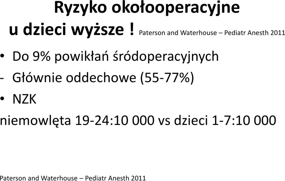 śródoperacyjnych - Głównie oddechowe (55-77%) NZK