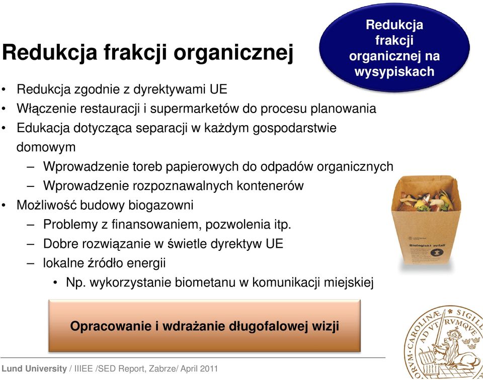 kontenerów Możliwość budowy biogazowni Problemy z finansowaniem, pozwolenia itp.