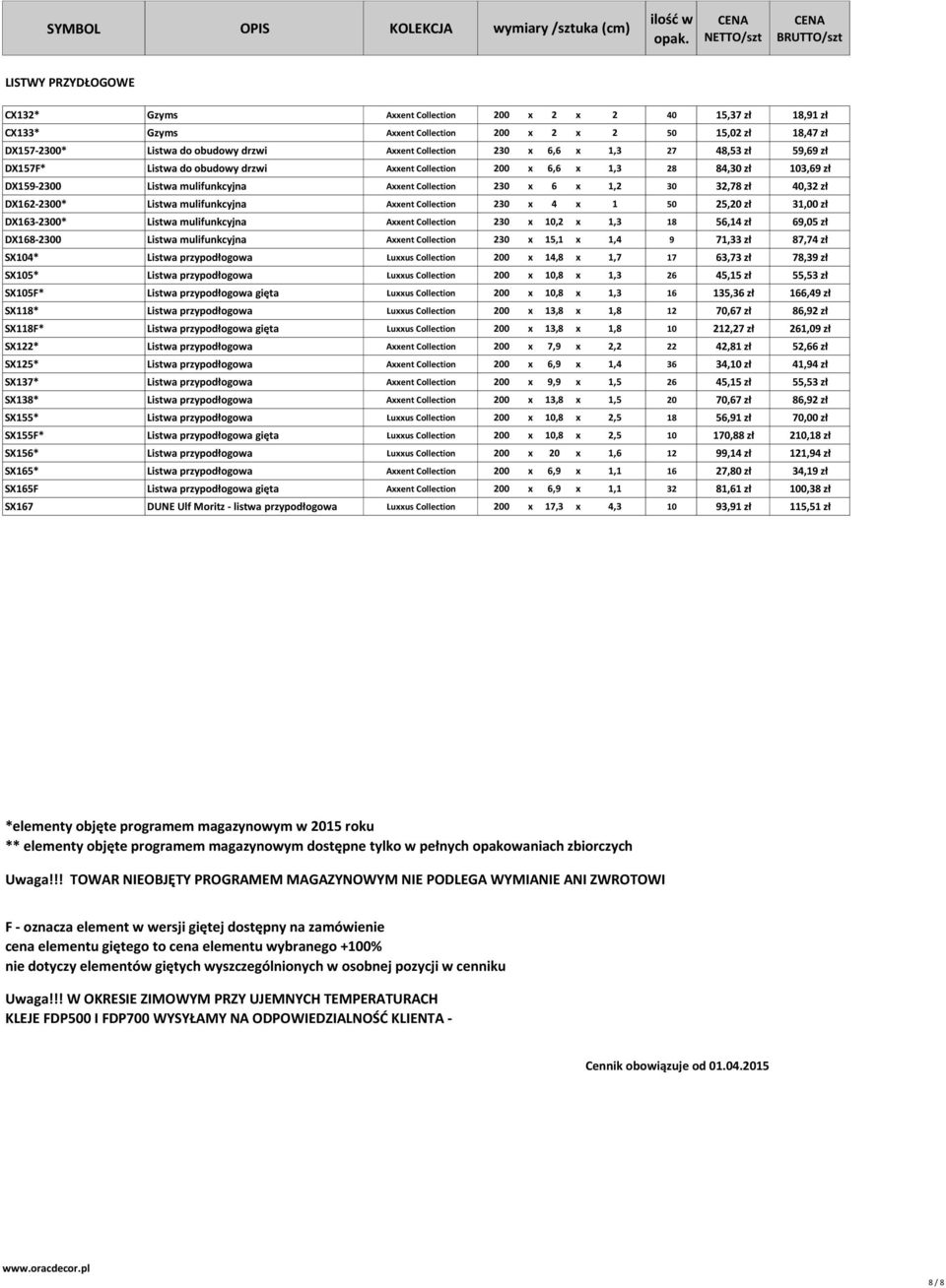 30 32,78 zł 40,32 zł DX162-2300* Listwa mulifunkcyjna Axxent Collection 230 x 4 x 1 50 25,20 zł 31,00 zł DX163-2300* Listwa mulifunkcyjna Axxent Collection 230 x 10,2 x 1,3 18 56,14 zł 69,05 zł