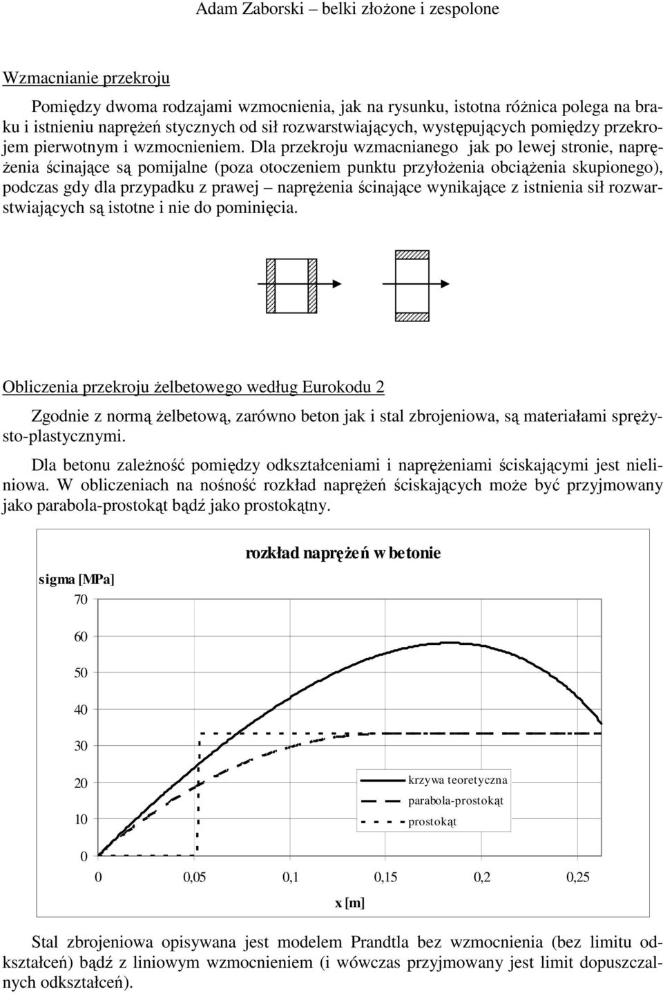 rowarswiającch są isone i nie o pominięcia. Oblicenia prekroju żelbeowego weług urokou Zgonie normą żelbeową arówno beon jak i sal brojeniowa są maeriałami sprężso-plascnmi.