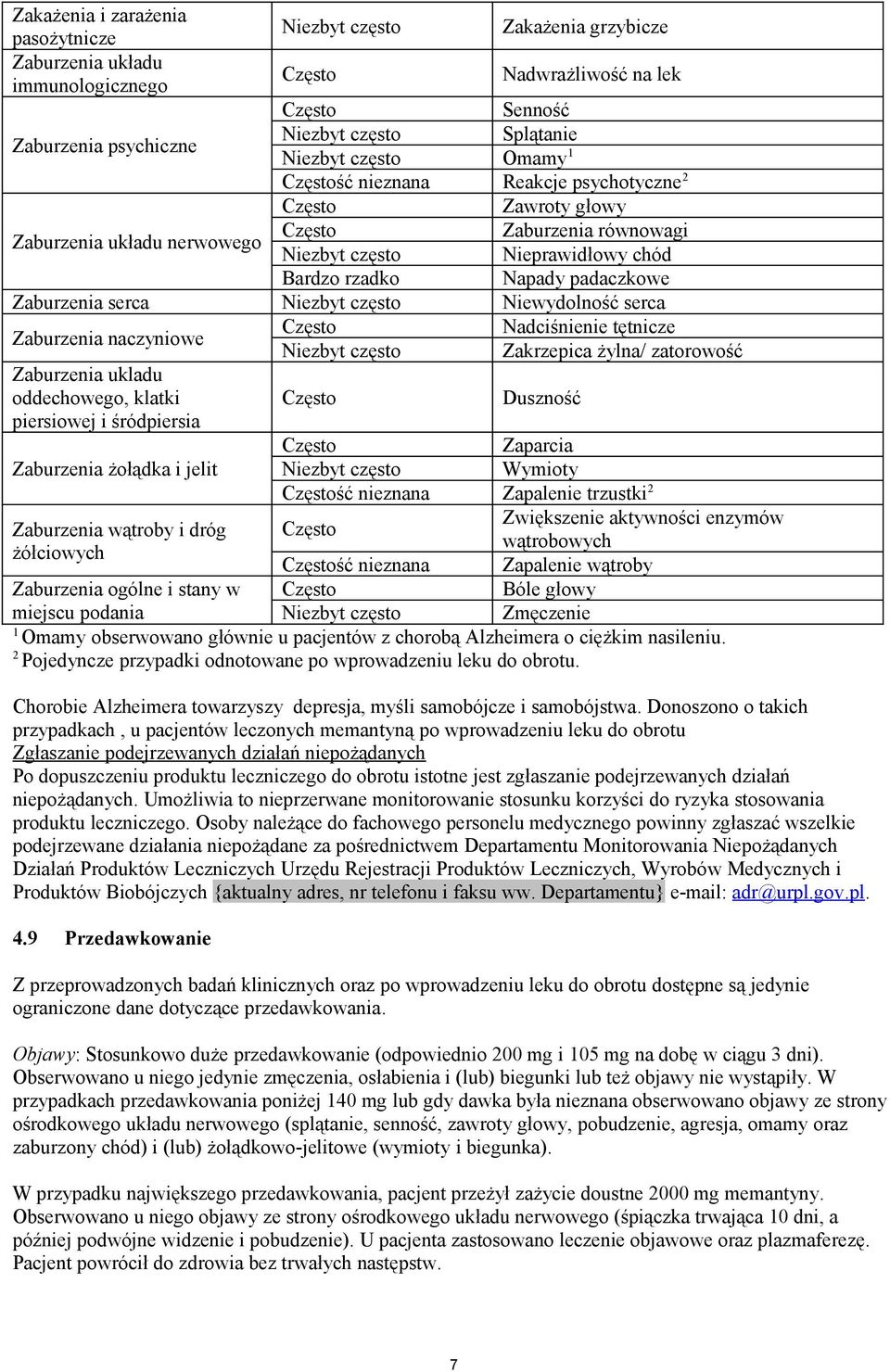 często Niewydolność serca Zaburzenia naczyniowe Nadciśnienie tętnicze Niezbyt często Zakrzepica żylna/ zatorowość Zaburzenia ukladu oddechowego, klatki Duszność piersiowej i śródpiersia Zaparcia