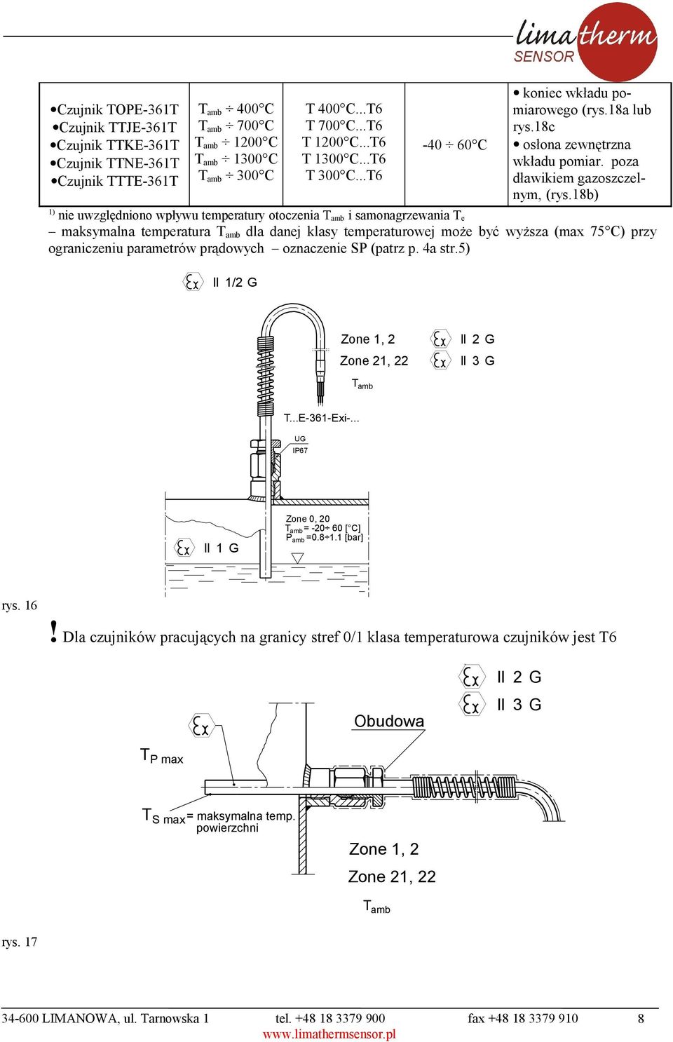 18) 1) nie uwzględniono wpływu temperatury otoczenia T am i samonagrzewania T e maksymalna temperatura T am dla danej klasy temperaturowej może yć wyższa (max 75 C) przy ograniczeniu parametrów