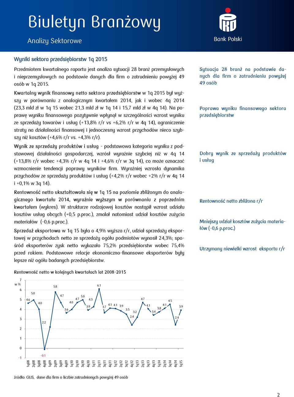 Kwartalny wynik finansowy netto sektora przedsiębiorstw w 1q 21 był wyższy w porównaniu z analogicznym kwartałem 214, jak i wobec 4q 214 (23,3 w 1q 1 wobec 21,3 w 1q 14 i 1,7 w 4q 14).