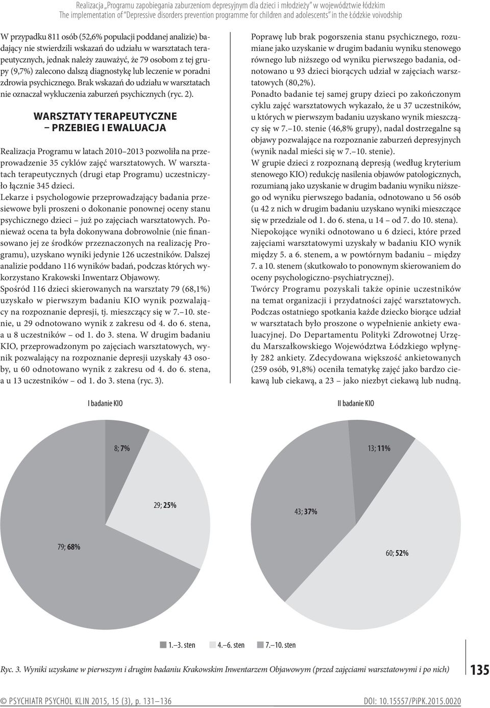 zalecono dalszą diagnostykę lub leczenie w poradni zdrowia psychicznego. Brak wskazań do udziału nie oznaczał wykluczenia zaburzeń psychicznych (ryc. 2).
