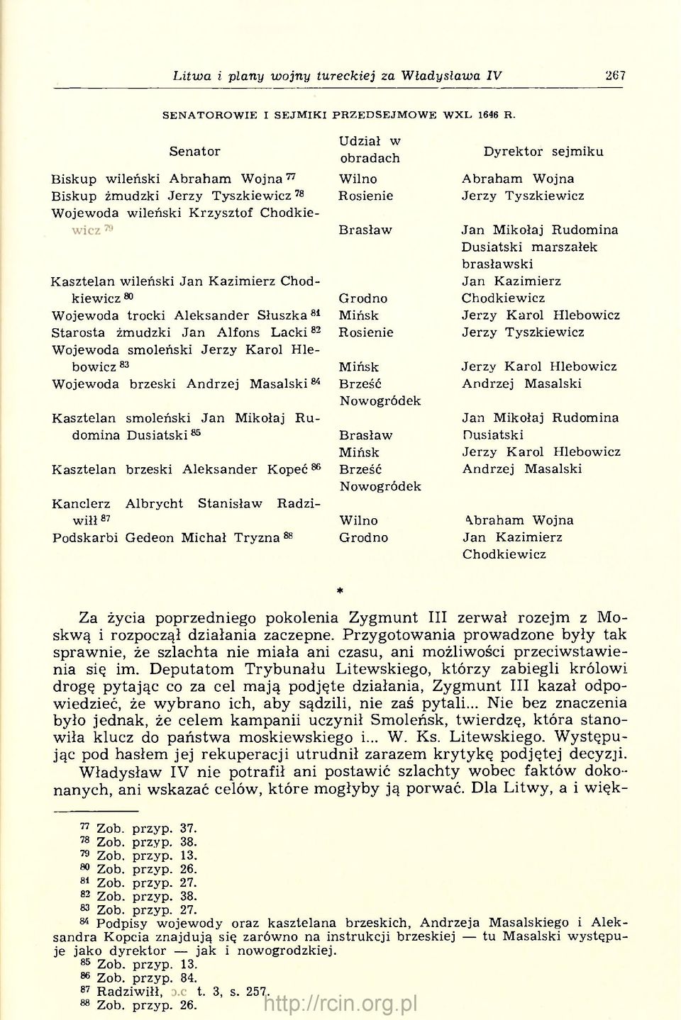 Starosta żmudzki Jan Alfons Lacki 82 Wojewoda smoleński Jerzy Karol Hlebowicz 83 Wojewoda brzeski Andrzej Masalski 84 Kasztelan smoleński Jan Mikołaj Rudomina Dusiatski 85 Kasztelan brzeski