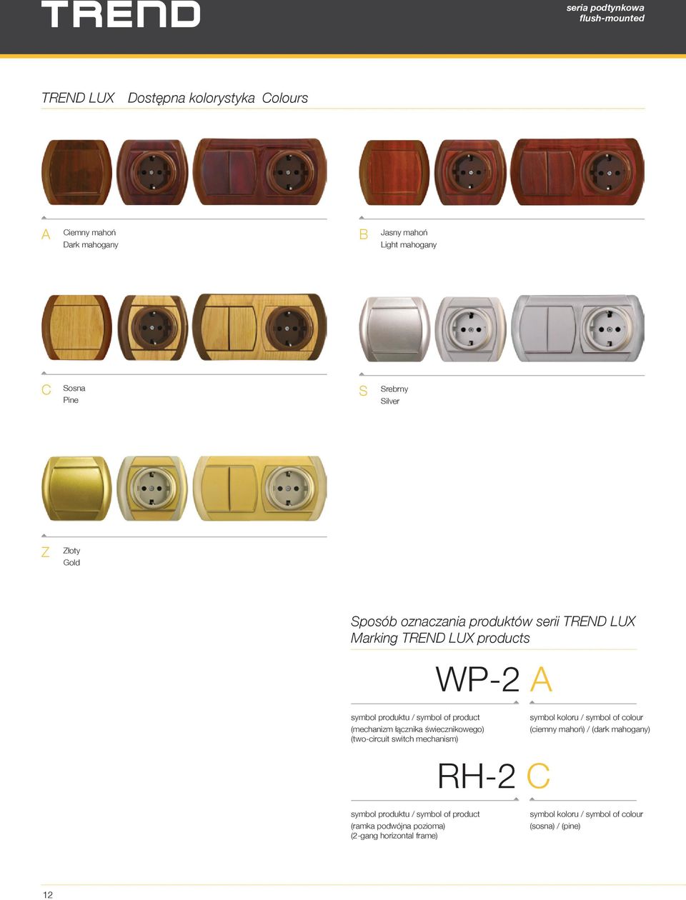 łącznika świecznikowego) (two-circuit switch mechanism) RH-2 C symbol koloru / symbol of colour (ciemny mahoń) / (dark mahogany)