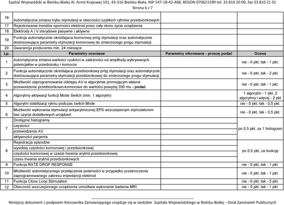urządzenia 18 Elektrody A i V sterydowe pasywne i aktywne 19 Funkcja automatycznie określajaca komorowy próg stymulacji oraz automatycznie dostosowująca parametry stymulacji komorowej do zmierzonego