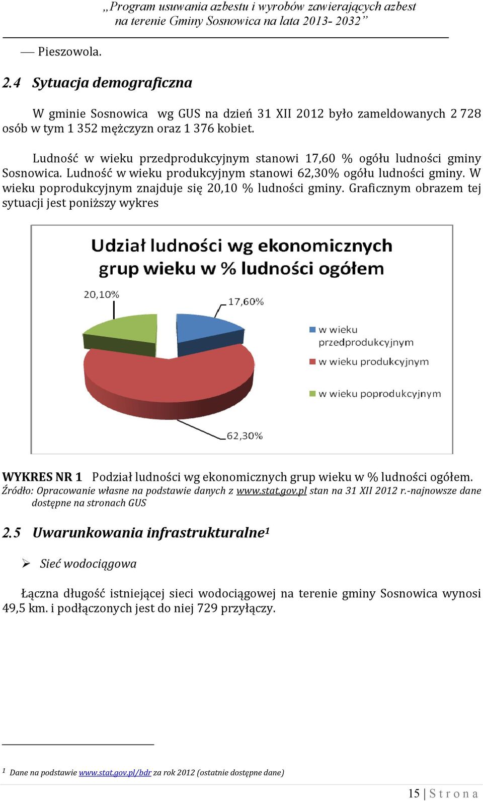 Ludność w wieku przedprodukcyjnym stanowi 17,60 % ogółu ludności gminy Sosnowica. Ludność w wieku produkcyjnym stanowi 62,30% ogółu ludności gminy.