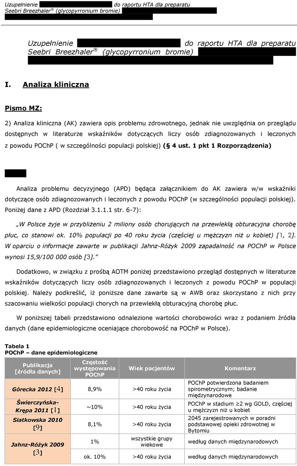 i leczonych z powodu POChP ( w szczególności populacji polskiej) ( 4 ust.