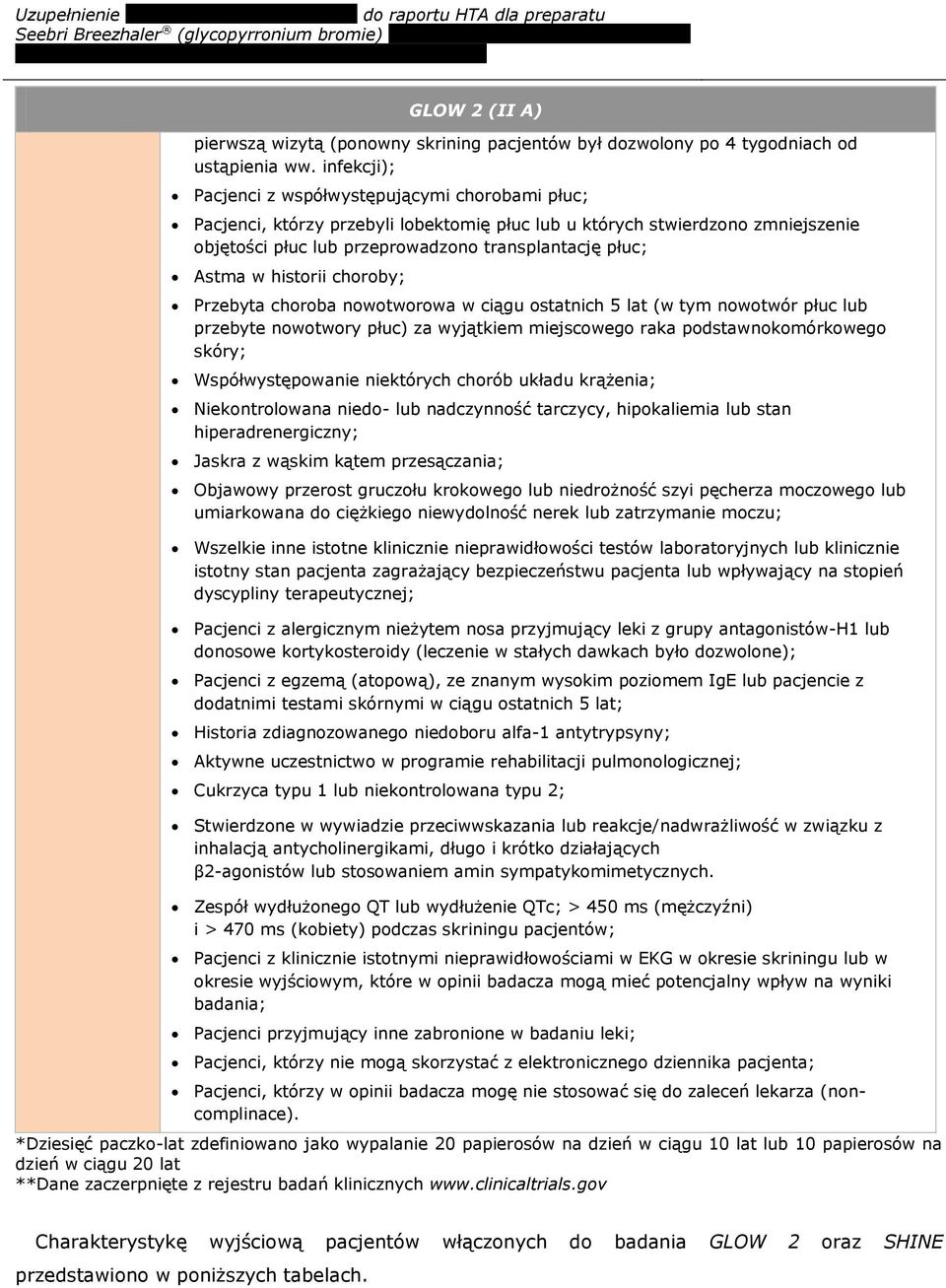 w historii choroby; Przebyta choroba nowotworowa w ciągu ostatnich 5 lat (w tym nowotwór płuc lub przebyte nowotwory płuc) za wyjątkiem miejscowego raka podstawnokomórkowego skóry; Współwystępowanie