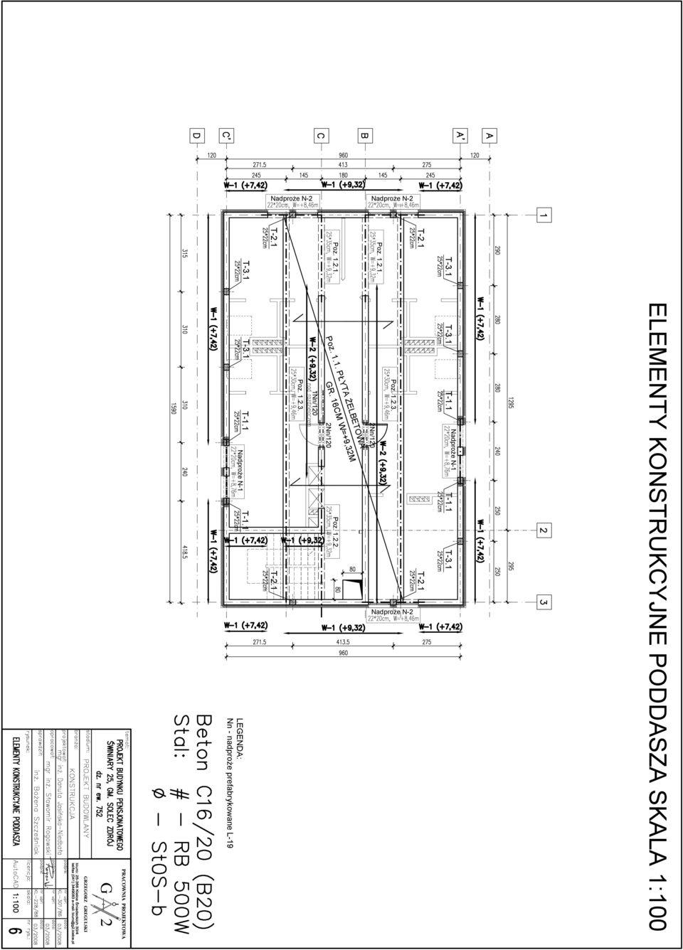 1.2.1. Poz. 1.2.2. 2Nn/120 Poz. 1.1. PŁYTA ŻELBETOWA GR. 16CM W=+9,32M 2Nn/120 Poz. 1.2.3. Poz. 1.2.1. Nadproże N-2 T-2.