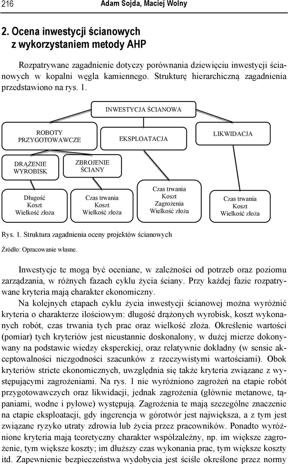 INWESTYCJA ŚCIANOWA ROBOTY PRZYGOTOWAWCZE EKSPLOATACJA LIKWIDACJA DRĄŻENIE WYROBISK ZBROJENIE ŚCIANY Długość Koszt Wielkość złoża Czas trwania Koszt Wielkość złoża Czas trwania Koszt Zagrożenia