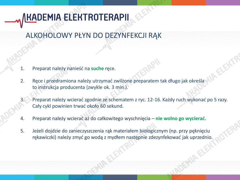 min.). 3. Preparat należy wcierad zgodnie ze schematem z ryc. 12-16. Każdy ruch wykonad po 5 razy. Cały cykl powinien trwad około 60 sekund. 4.