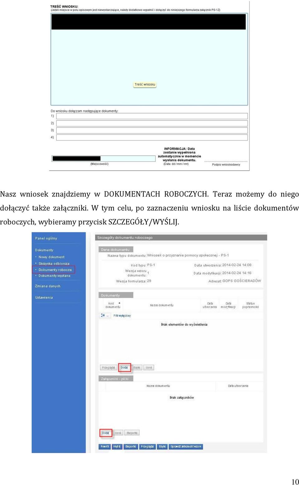 W tym celu, po zaznaczeniu wniosku na liście