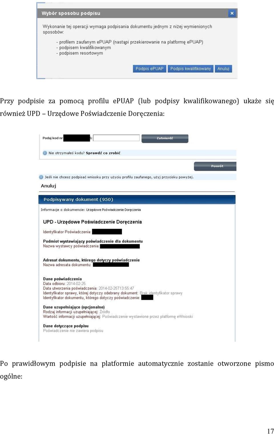 Poświadczenie Doręczenia: Po prawidłowym podpisie na