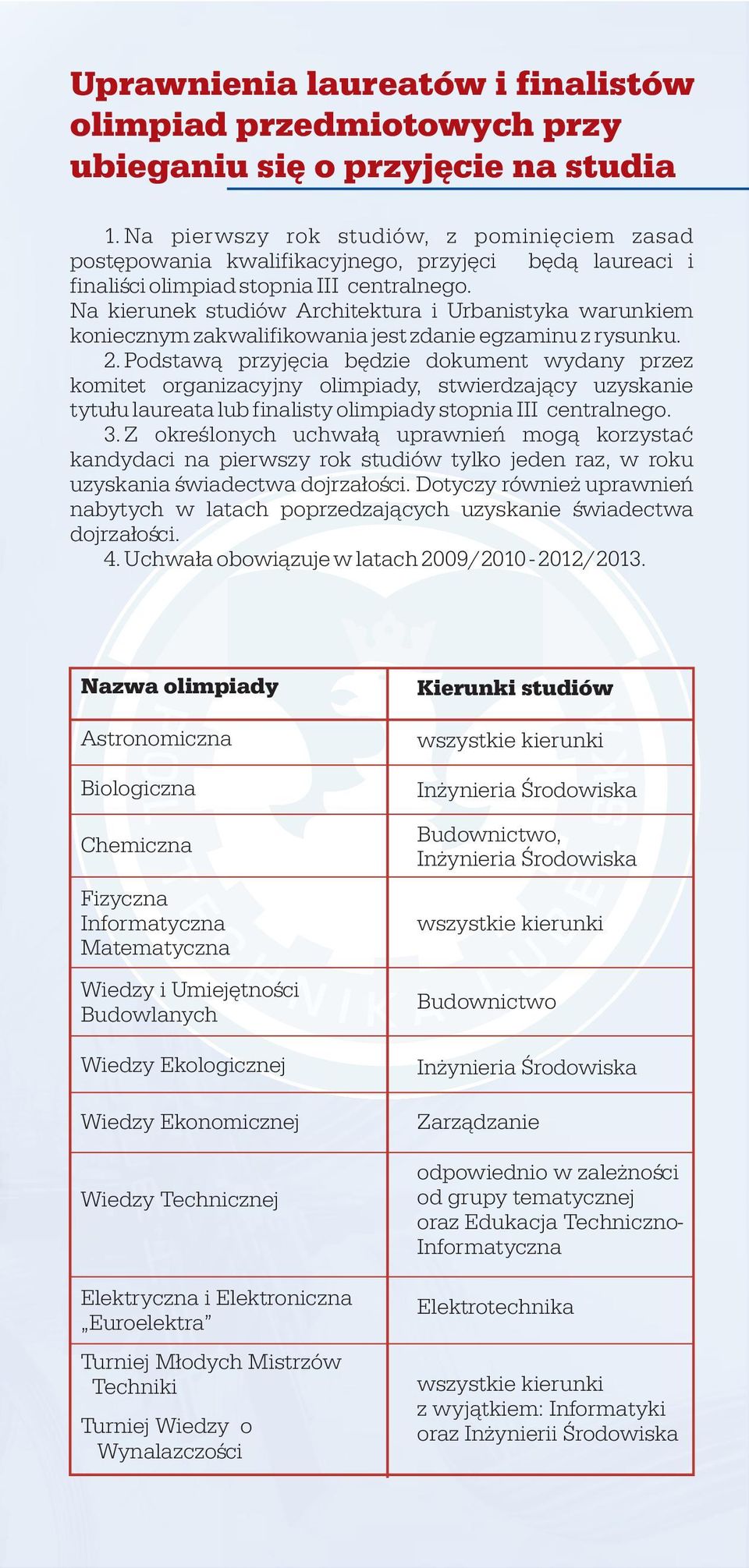 Na kierunek studiów Architektura i Urbanistyka warunkiem koniecznym zakwalifikowania jest zdanie egzaminu z rysunku. 2.