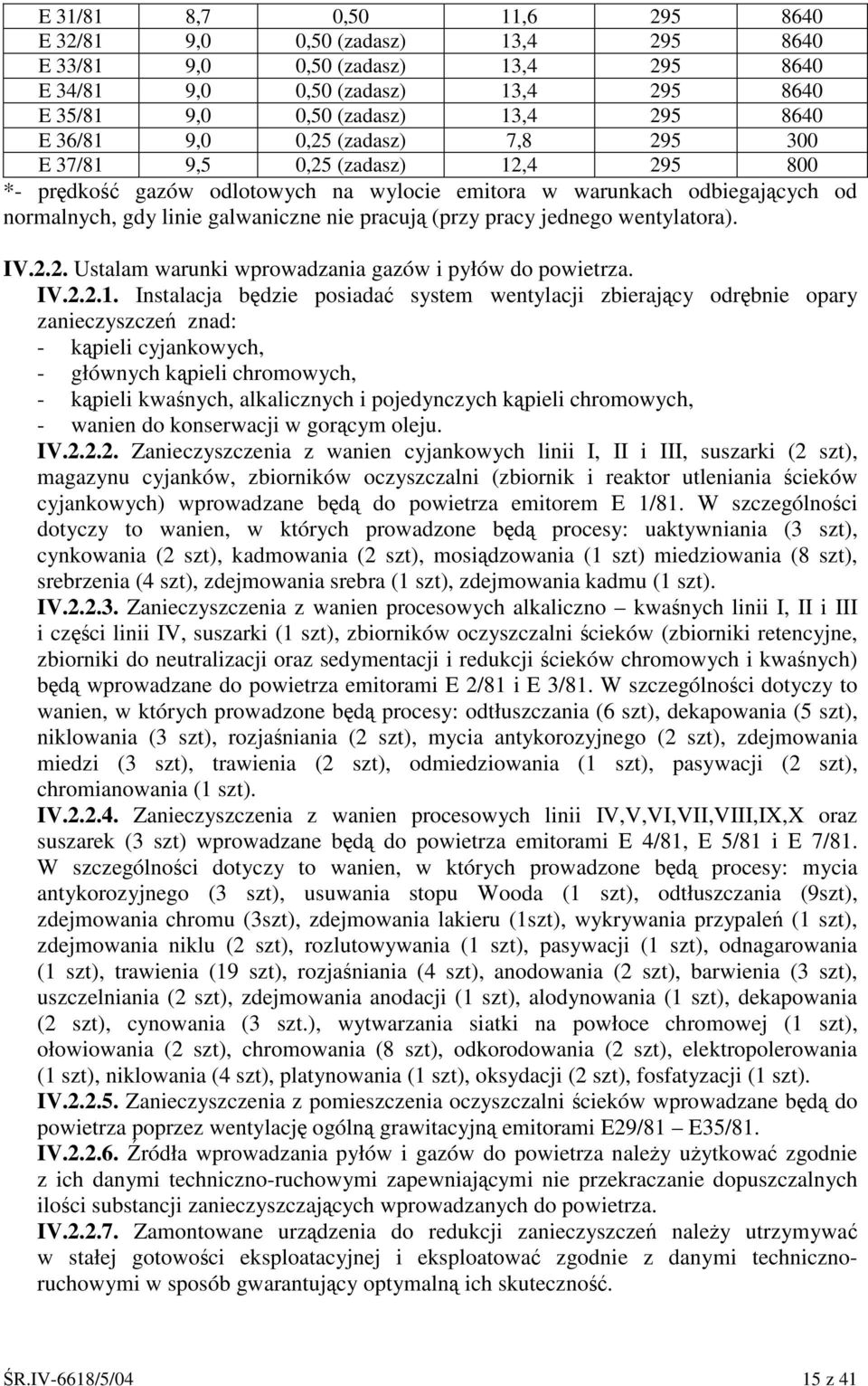 jednego wentylatora). IV.2.2. Ustalam warunki wprowadzania gazów i pyłów do powietrza. IV.2.2.1.