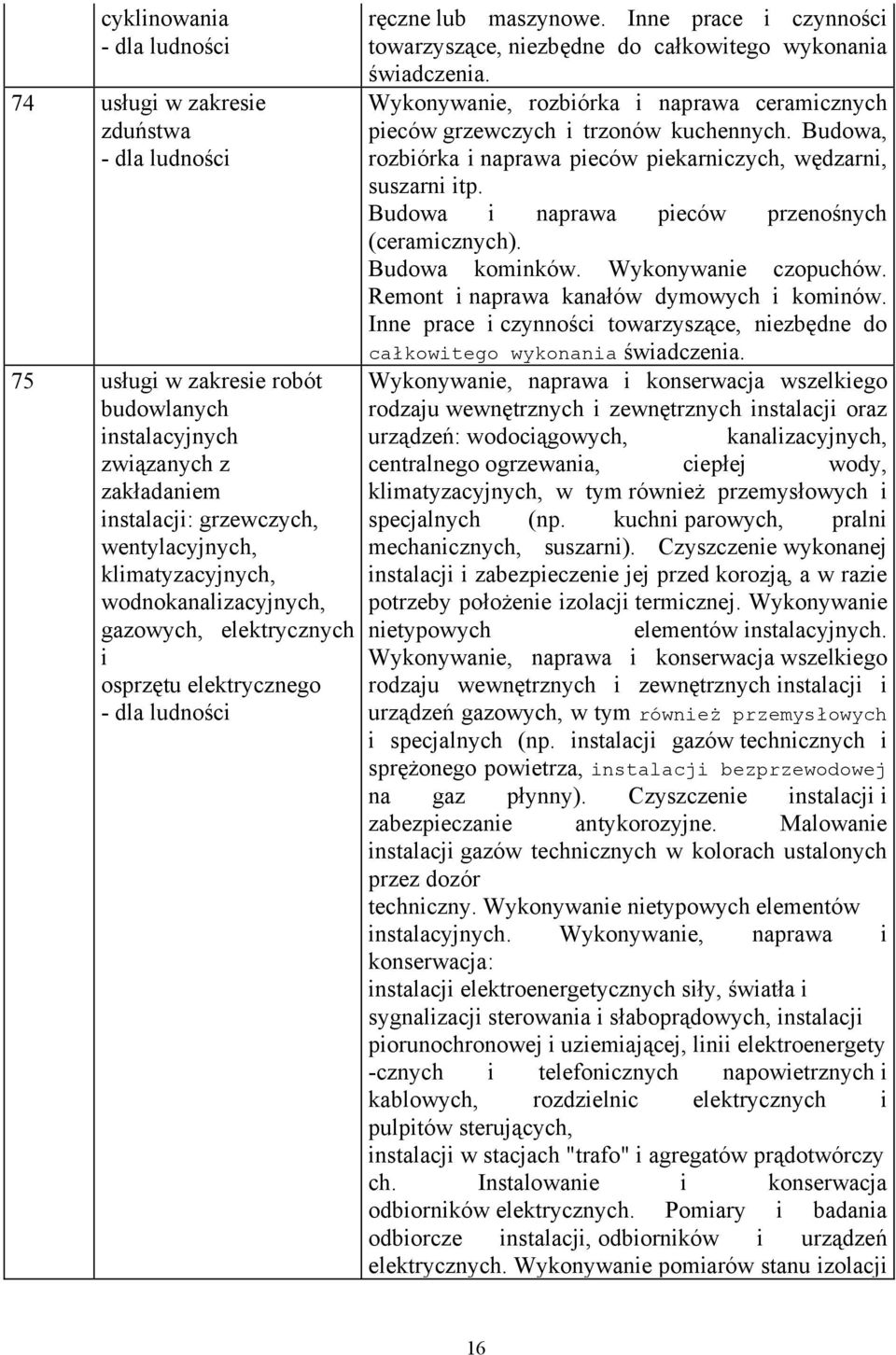 Inne prace i czynności towarzyszące, niezbędne do całkowitego wykonania świadczenia. Wykonywanie, rozbiórka i naprawa ceramicznych pieców grzewczych i trzonów kuchennych.