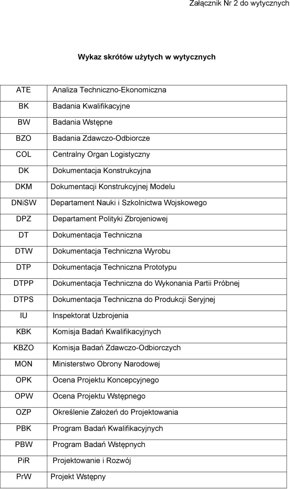 Departament Polityki Zbrojeniowej Dokumentacja Techniczna Dokumentacja Techniczna Wyrobu Dokumentacja Techniczna Prototypu Dokumentacja Techniczna do Wykonania Partii Próbnej Dokumentacja Techniczna