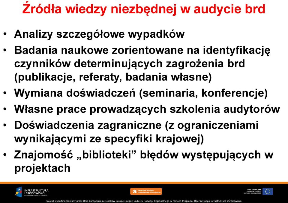 doświadczeń (seminaria, konferencje) Własne prace prowadzących szkolenia audytorów Doświadczenia