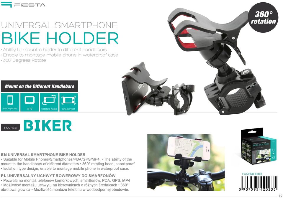 diameters rotating head, shockproof Isolation type design, enable to montage mobile phone in waterproof case.
