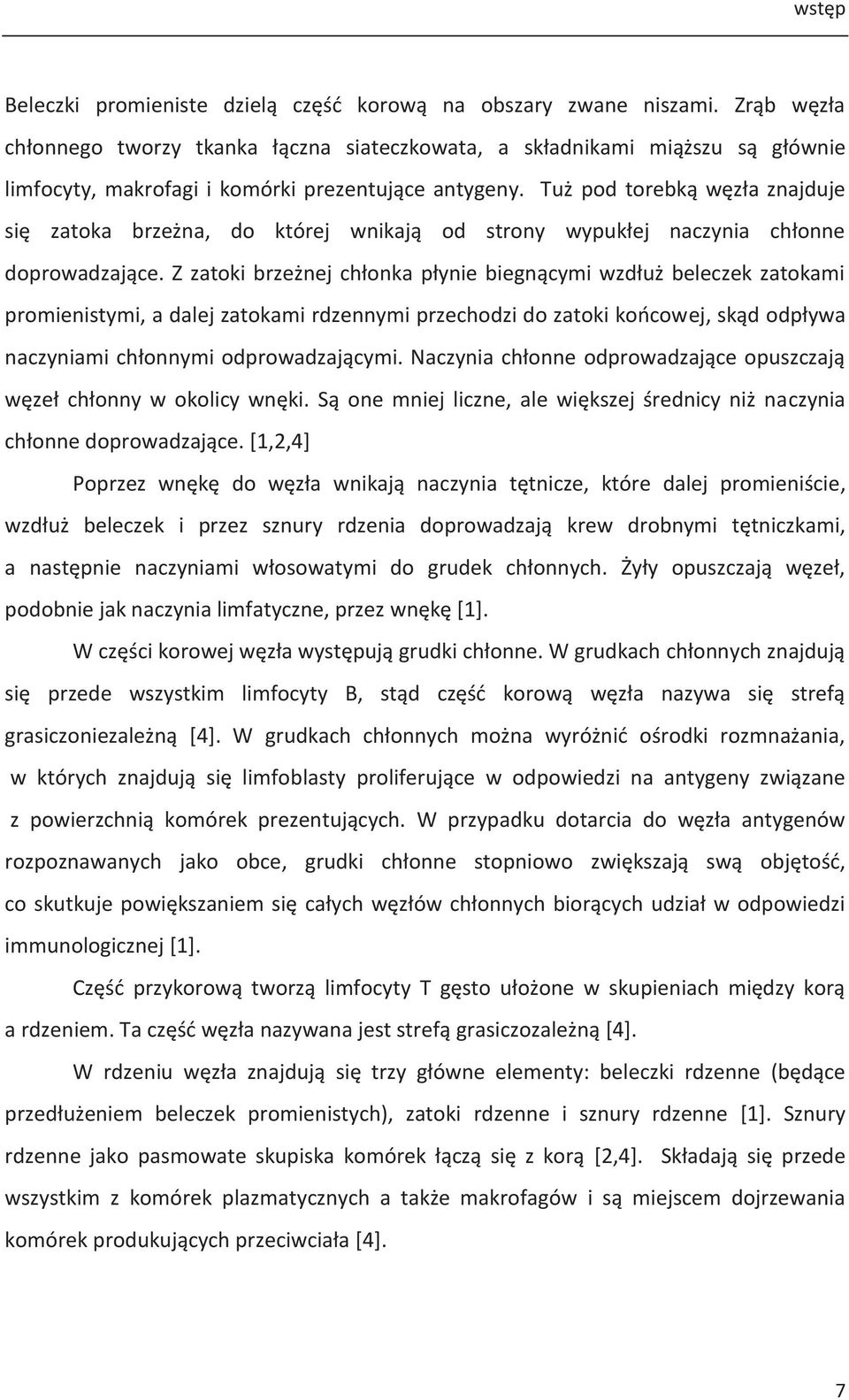 Tuż pod torebką węzła znajduje się zatoka brzeżna, do której wnikają od strony wypukłej naczynia chłonne doprowadzające.