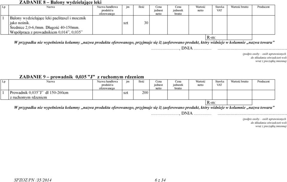 Współpraca z prowadnikiem 0,014, 0,035 szt 30 ZADANIE 9 prowadnik 0,035 J z