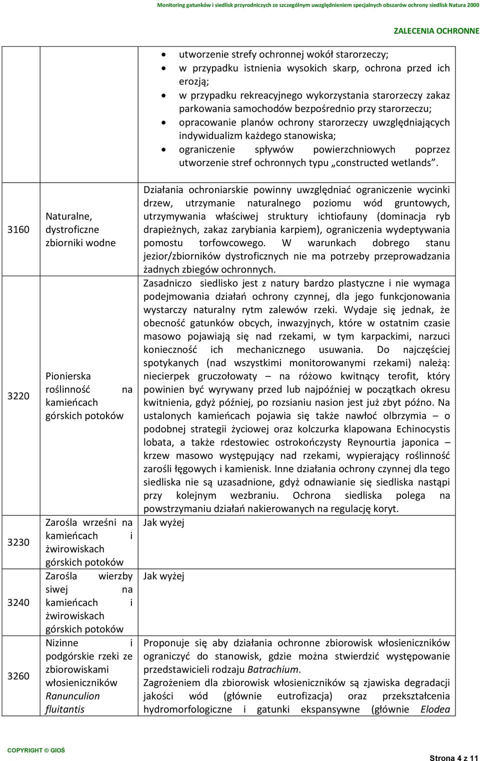 istnienia wysokich skarp, ochrona przed ich erozją; w przypadku rekreacyjnego wykorzystania starorzeczy zakaz parkowania samochodów bezpośrednio przy starorzeczu; opracowanie planów ochrony