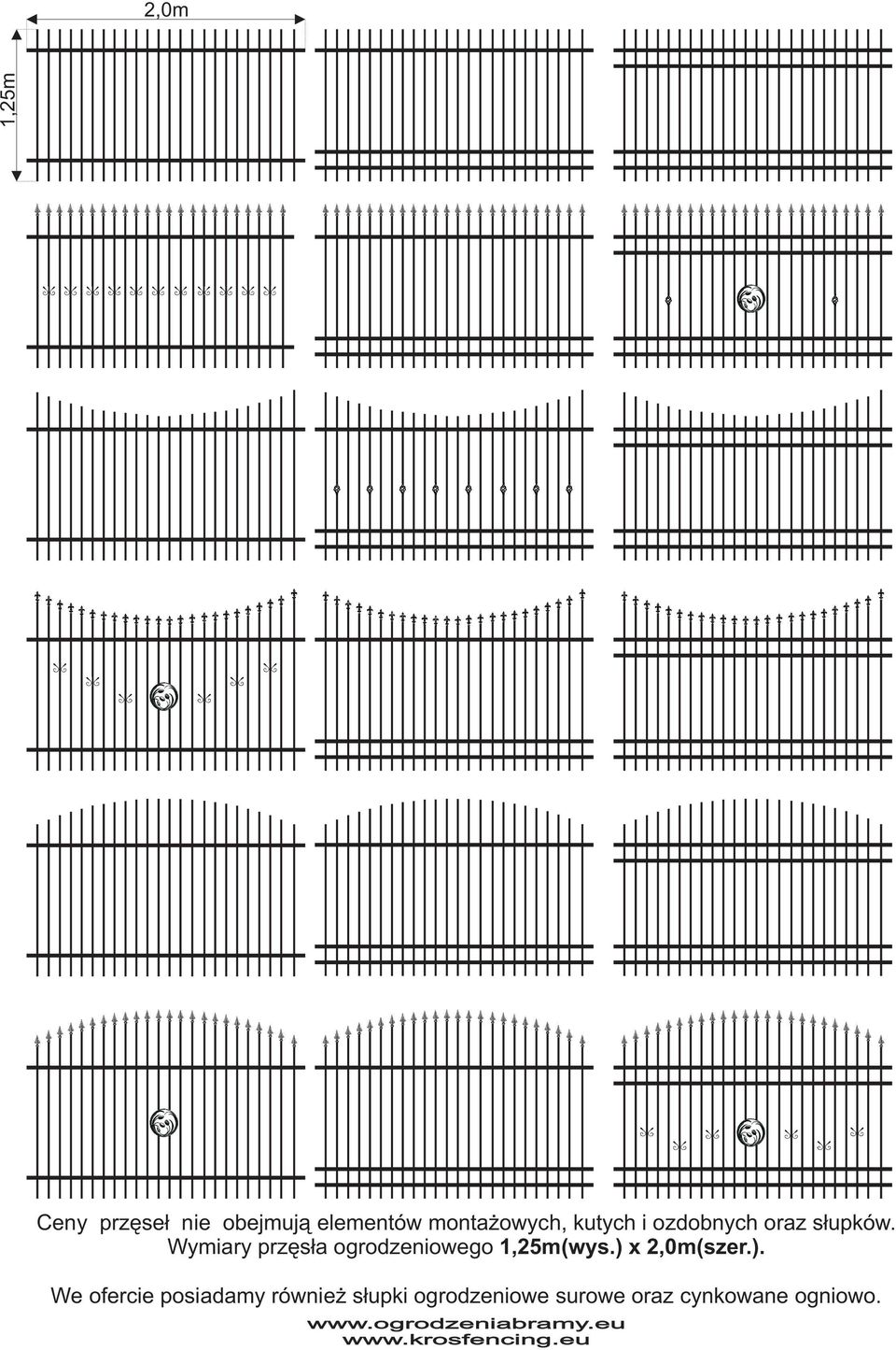 Wymiary przęsła ogrodzeniowego 1,25m(wys.) 
