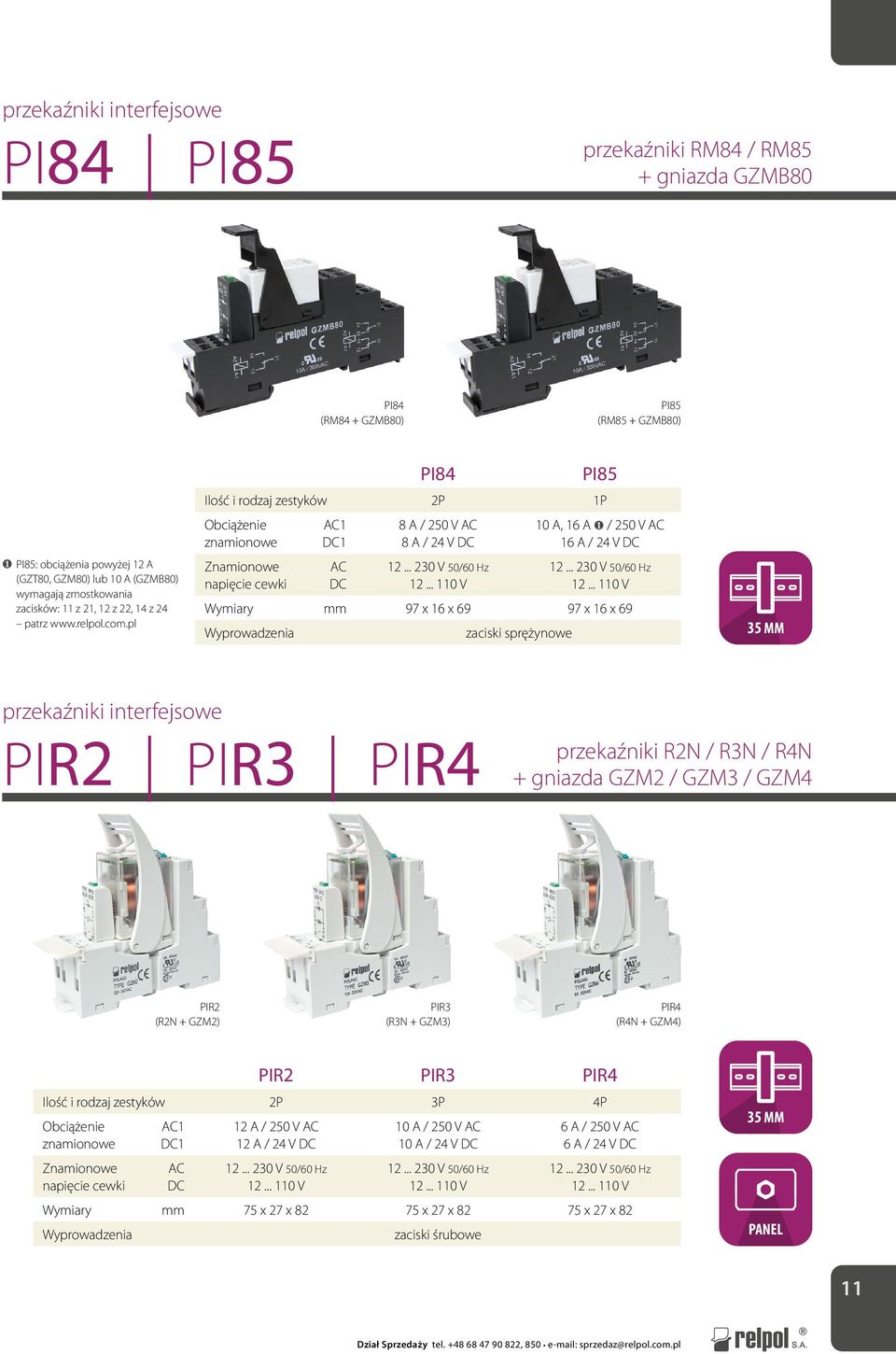 97 x 16 x 69 zaciski sprężynowe przekaźniki interfejsowe PIR2 PIR3 PIR4 przekaźniki R2N / R3N / R4N + gniazda GZM2 / GZM3 / GZM4 PIR2 (R2N + GZM2) PIR3 (R3N + GZM3) PIR4 (R4N + GZM4)