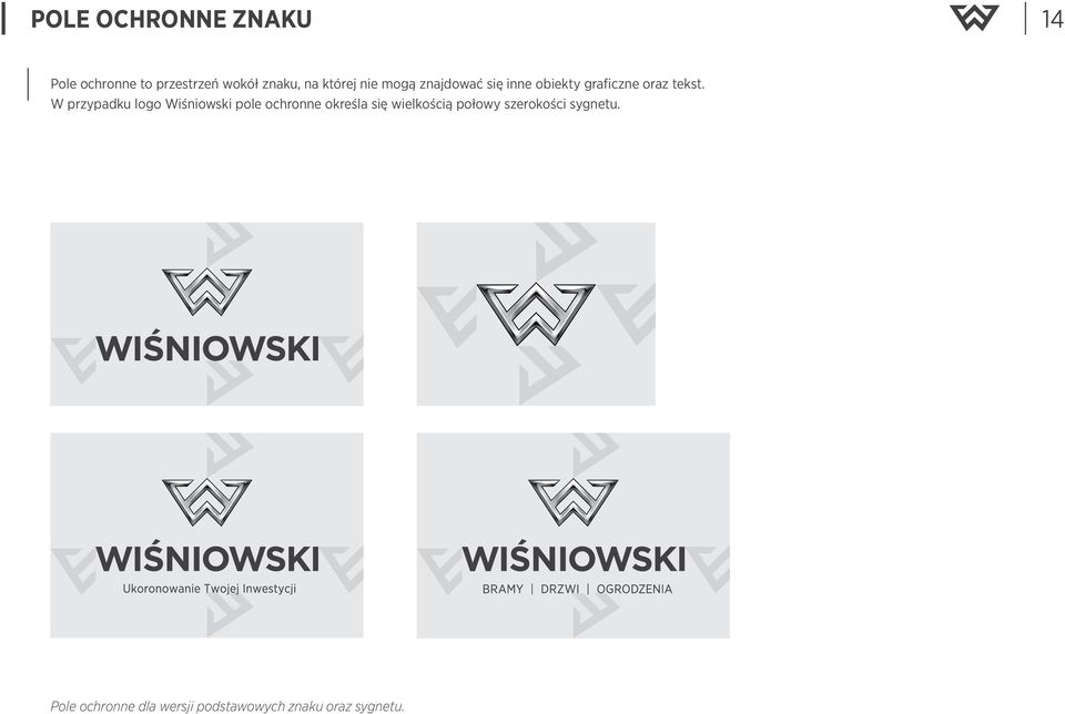 W przypadku logo Wiśniowski pole ochronne określa się wielkością