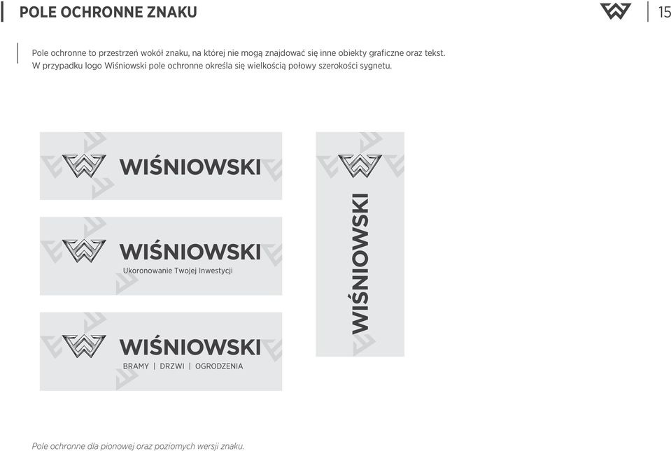 W przypadku logo Wiśniowski pole ochronne określa się wielkością