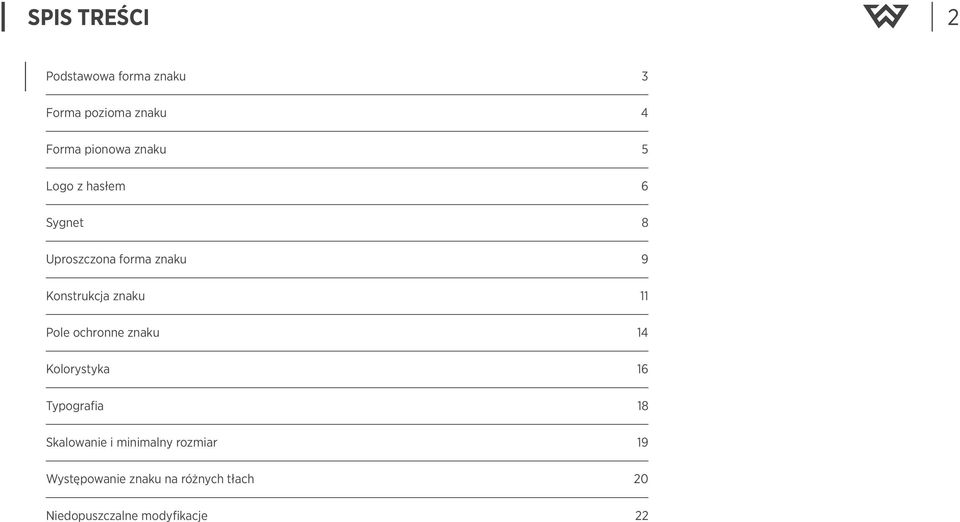 znaku Kolorystyka Typografia Skalowanie i minimalny rozmiar Występowanie