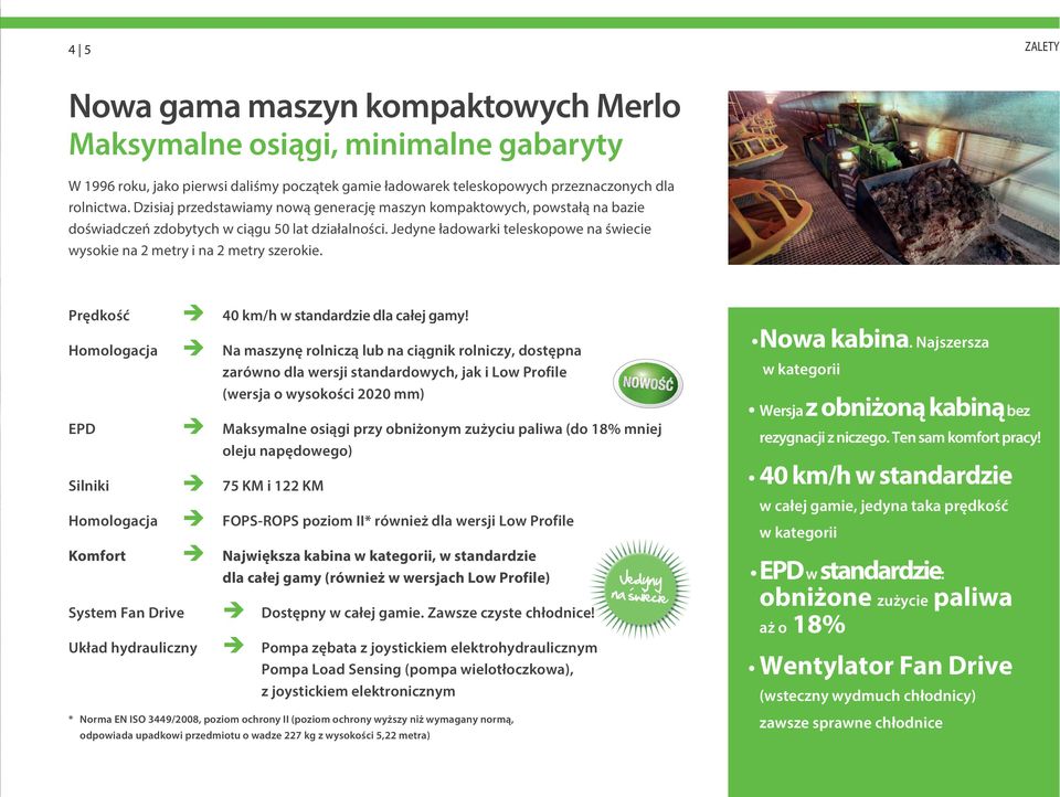 Jedyne ładowarki teleskopowe na świecie wysokie na 2 metry i na 2 metry szerokie. Prędkość 40 km/h w standardzie dla całej gamy!