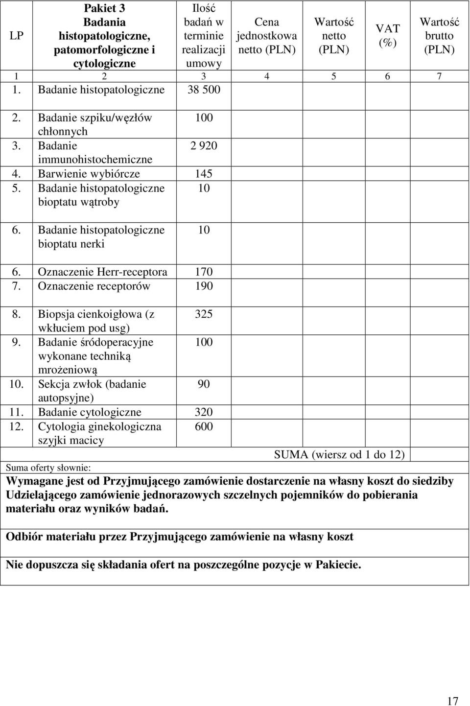 Badanie histopatologiczne bioptatu nerki 10 6. Oznaczenie Herr-receptora 170 7. Oznaczenie receptorów 190 8. Biopsja cienkoigłowa (z 325 wkłuciem pod usg) 9.