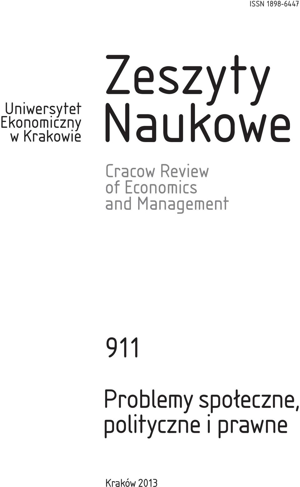 of Economics and Management 911 Problemy