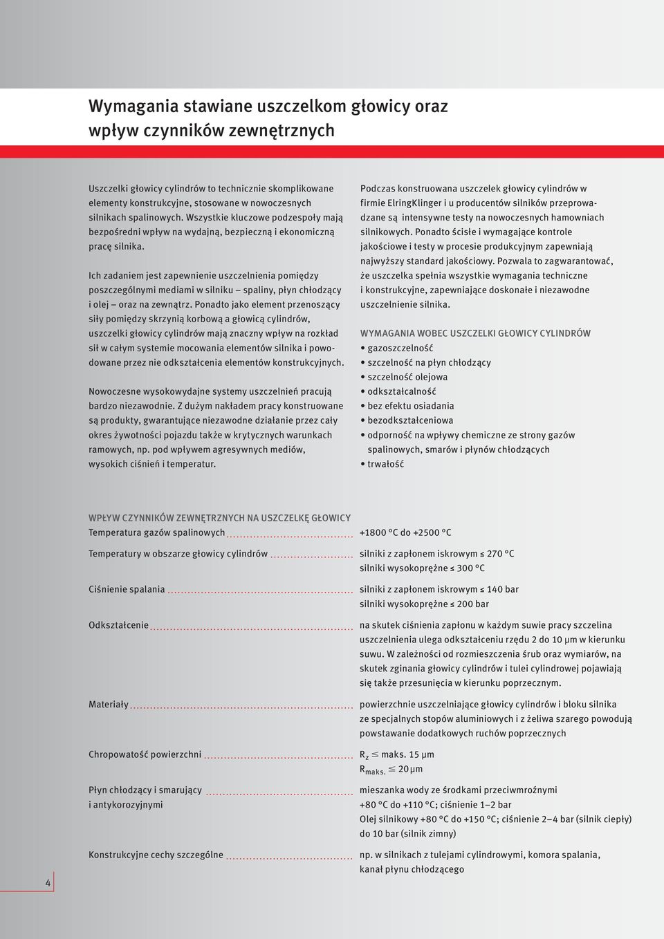 Ich zadaniem jest zapewnienie uszczelnienia pomiędzy poszczególnymi mediami w silniku spaliny, płyn chłodzący i olej oraz na zewnątrz.