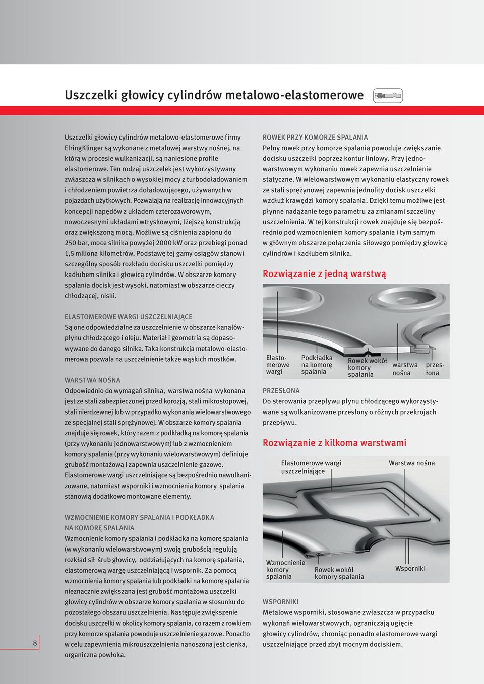 Ten rodzaj uszczelek jest wykorzystywany zwłaszcza w silnikach o wysokiej mocy z turbodoładowaniem i chłodzeniem powietrza doładowującego, używanych w pojazdach użytkowych.