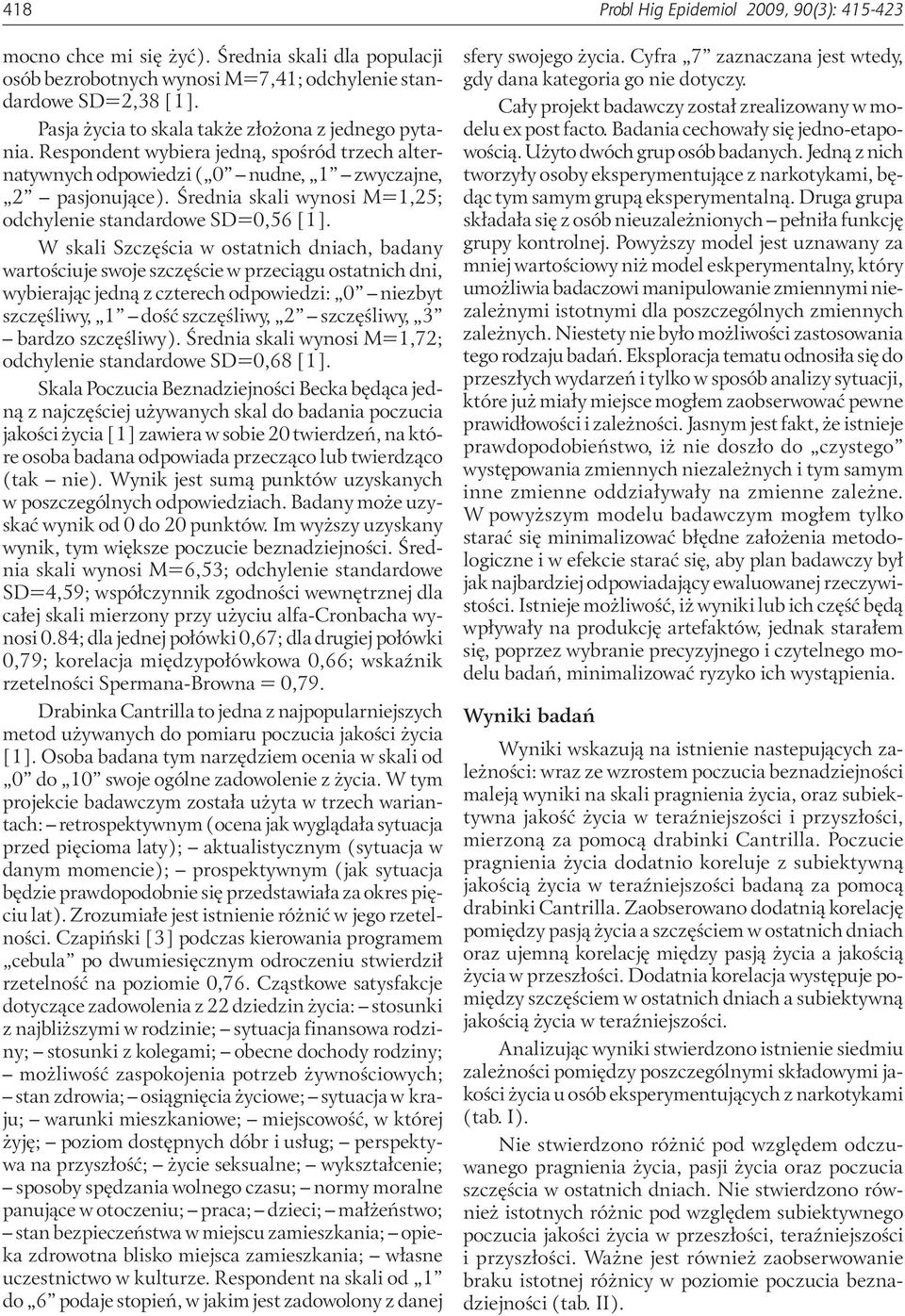 Średnia skali wynosi M=1,25; odchylenie standardowe SD=0,56 [1].