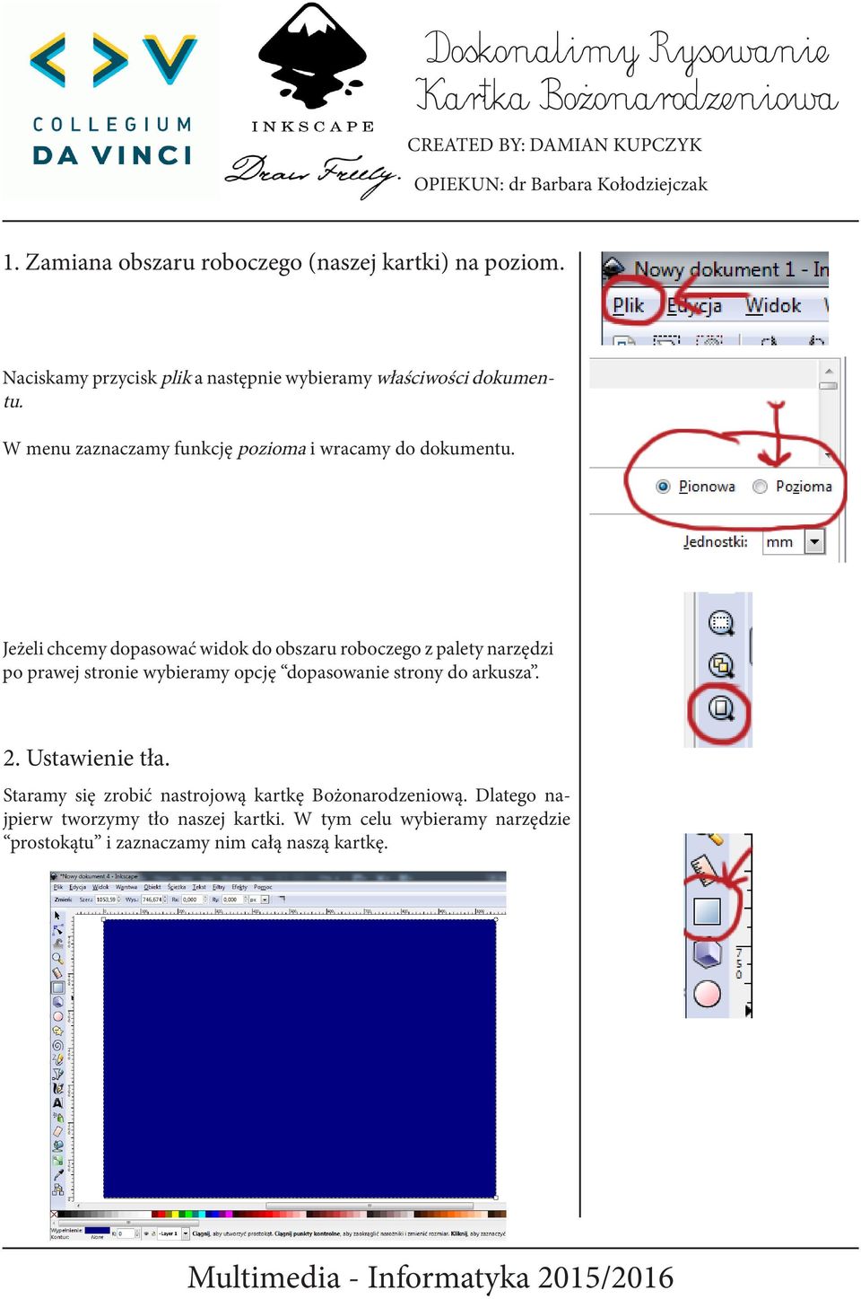 W menu zaznaczamy funkcję pozioma i wracamy do dokumentu.