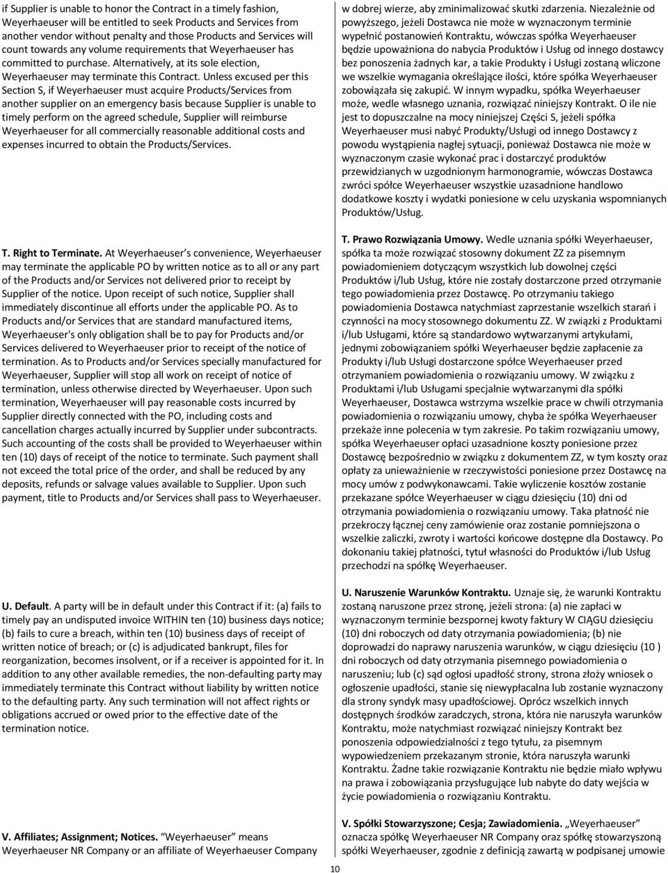 Unless excused per this Section S, if Weyerhaeuser must acquire Products/Services from another supplier on an emergency basis because Supplier is unable to timely perform on the agreed schedule,