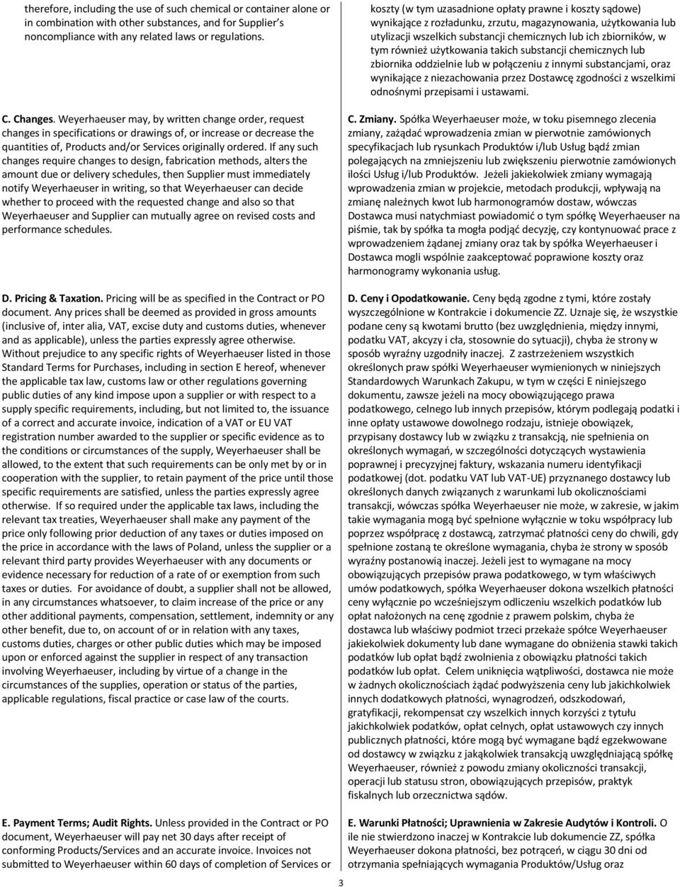 If any such changes require changes to design, fabrication methods, alters the amount due or delivery schedules, then Supplier must immediately notify Weyerhaeuser in writing, so that Weyerhaeuser