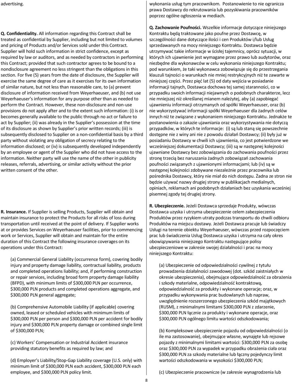 Supplier will hold such information in strict confidence, except as required by law or auditors, and as needed by contractors in performing this Contract; provided that such contractor agrees to be
