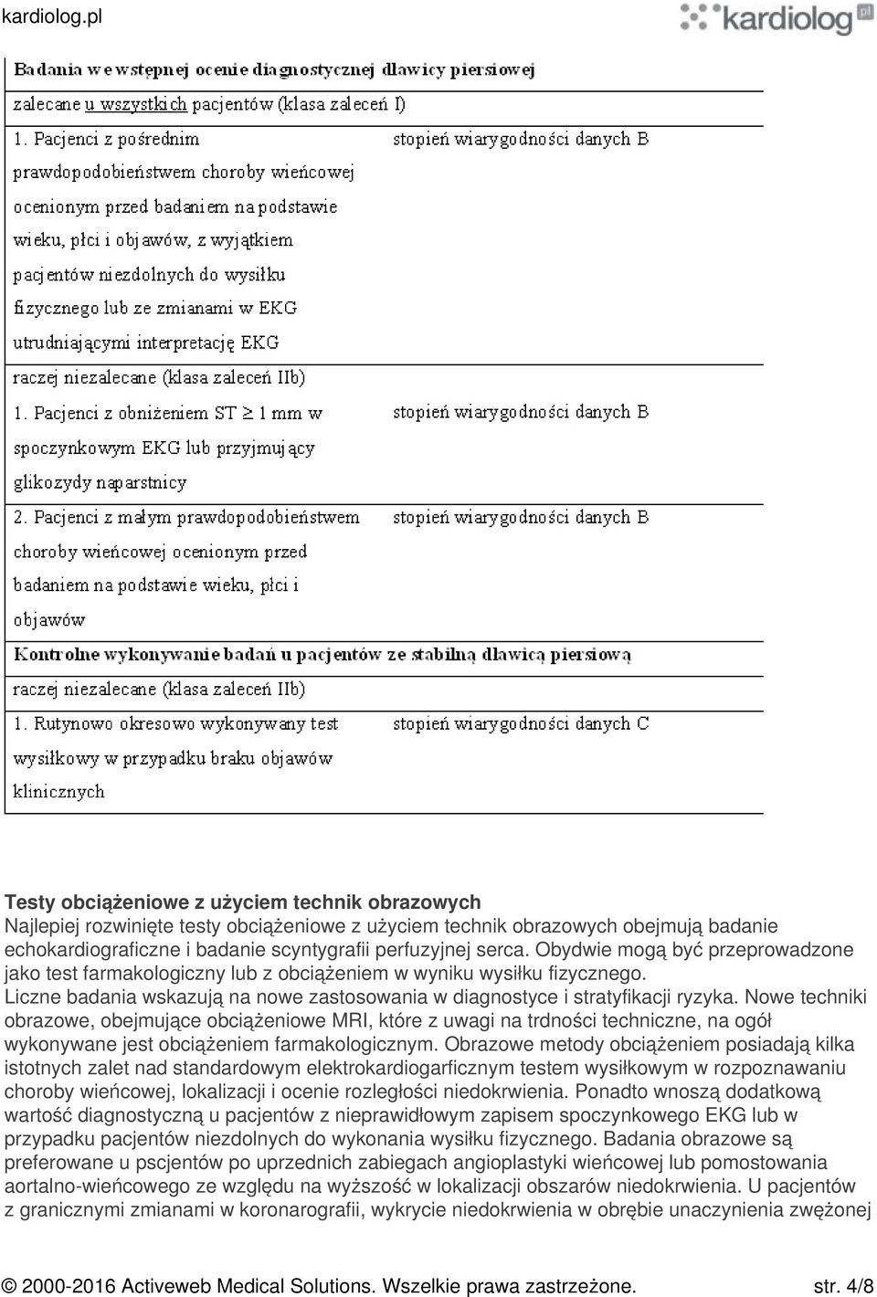 Nowe techniki obrazowe, obejmujące obciążeniowe MRI, które z uwagi na trdności techniczne, na ogół wykonywane jest obciążeniem farmakologicznym.