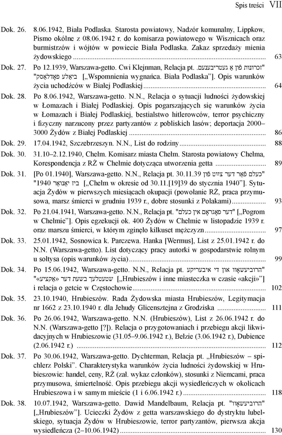 Cwi Klejnman, Relacja [ Wspomnienia wygnańca. Biała Podlaska ]. Opis warunków ביאַלע פאָדלאַסק" życia uchodźców w Białej Podlaskiej... 64 Dok. 28. Po 8.06.1942, Warszawa-getto. N.